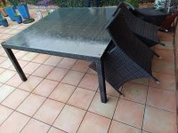 Kitchen stool (3), Glass table top, Fridge, Coffee table. Glass top, A...