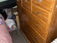 Queen bed with Wooden HeadBoard & Footboard, Tallboy drawers, Blanket ...