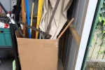 Lawnmower, Tool trolley, 2 x Outdoor plants, Box of garden tools, Outd...