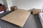 Queen bed, queen mattress, 4 x 1 kallax ikea shelves, 2 x bedside tabl...
