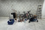 2 bikes, Floor candelabra, Ladder, Small piano stool, Elder person wal...