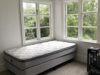 King single bed and base, drawers, single size mattress topper