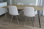 Dining table 100 x 180 cm and 4 chairs.