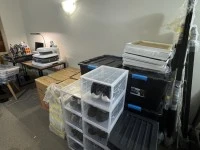 Desk x 1, Stowage Box x 7, Boxes x 4, Unassembled bookshelf x 3, Chair...