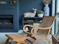 Stunning British Colonial Teak & Cane Plantation Chair and Footstool