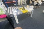 Sturdy table, coffee table and 4 chairs, also a small glass teapot wit...