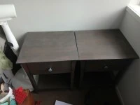 Queen sized bed incl headboard, Bedside Tables, Tall black & metal tab...