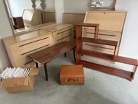 Couch, chairs x 2, desk x 1, coffee table x 2, set drawers x 2, small ...