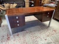 Mid Century Solid Brazilian Rosewood Chrome Frame Desk