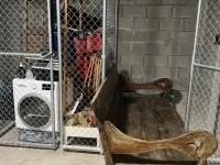 Daybed, dryer; 2 x long panel doors 2.65m x 400m; 8 x  50 litre plasti...