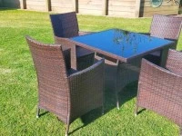 Rattan outdoor table and 4 chairs brown