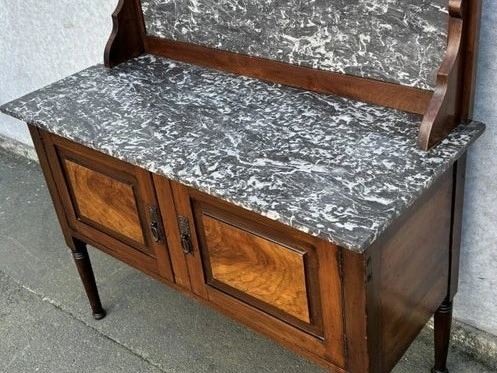 English Antique Marble Top Console Entry Cabinet