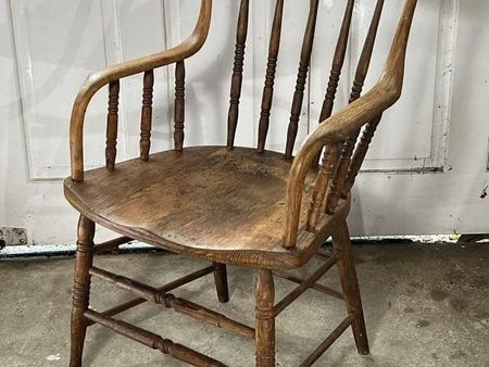 APRIL SALE >> Antique Spindle Back Arm Chair: Oak, or Elm and Ash