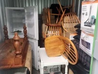 9 large boxes, 7 medium boxes, 7 small boxs, 3 wooden dinning room cha...