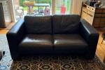 Leather two seat couch, hallway table, 4 x dining chairs, display cabi...