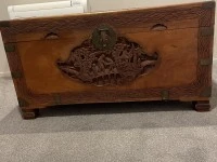 Hall console table, Carved glory box, 1 floor rug roll