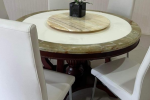 Marble-top, wood-base, round dining table, 1.3m diameter