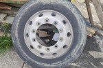 Two aluminum truc rims one with tyre on