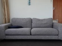 Bed, fridge, sofa, desk