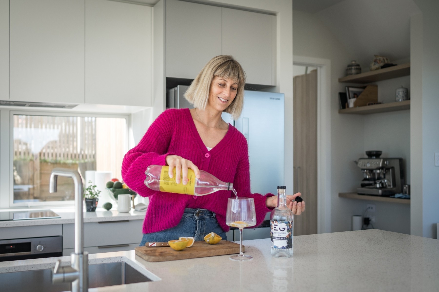 Woman having guests over in short-term accommodation