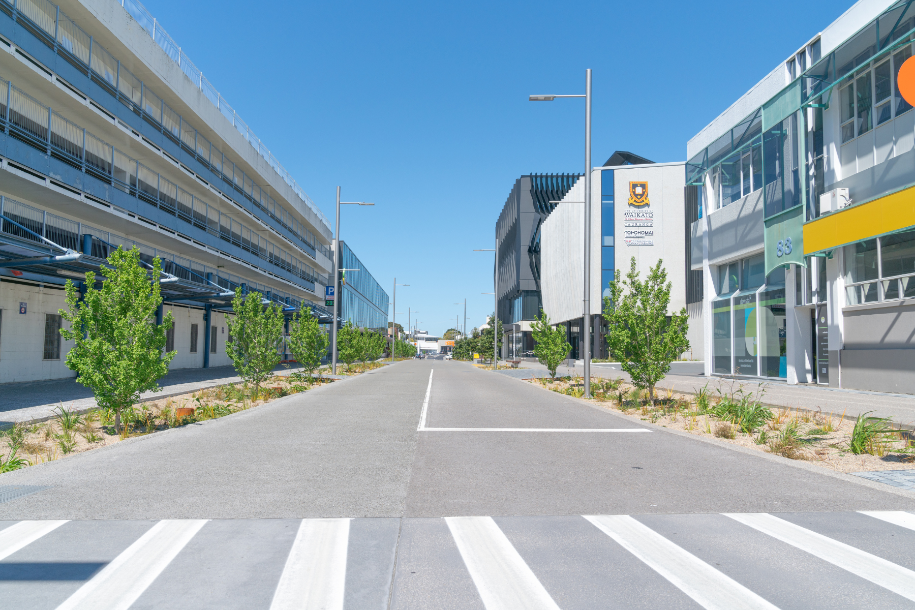 Tauranga city Durham Street newly re-opened and buildings with street markings