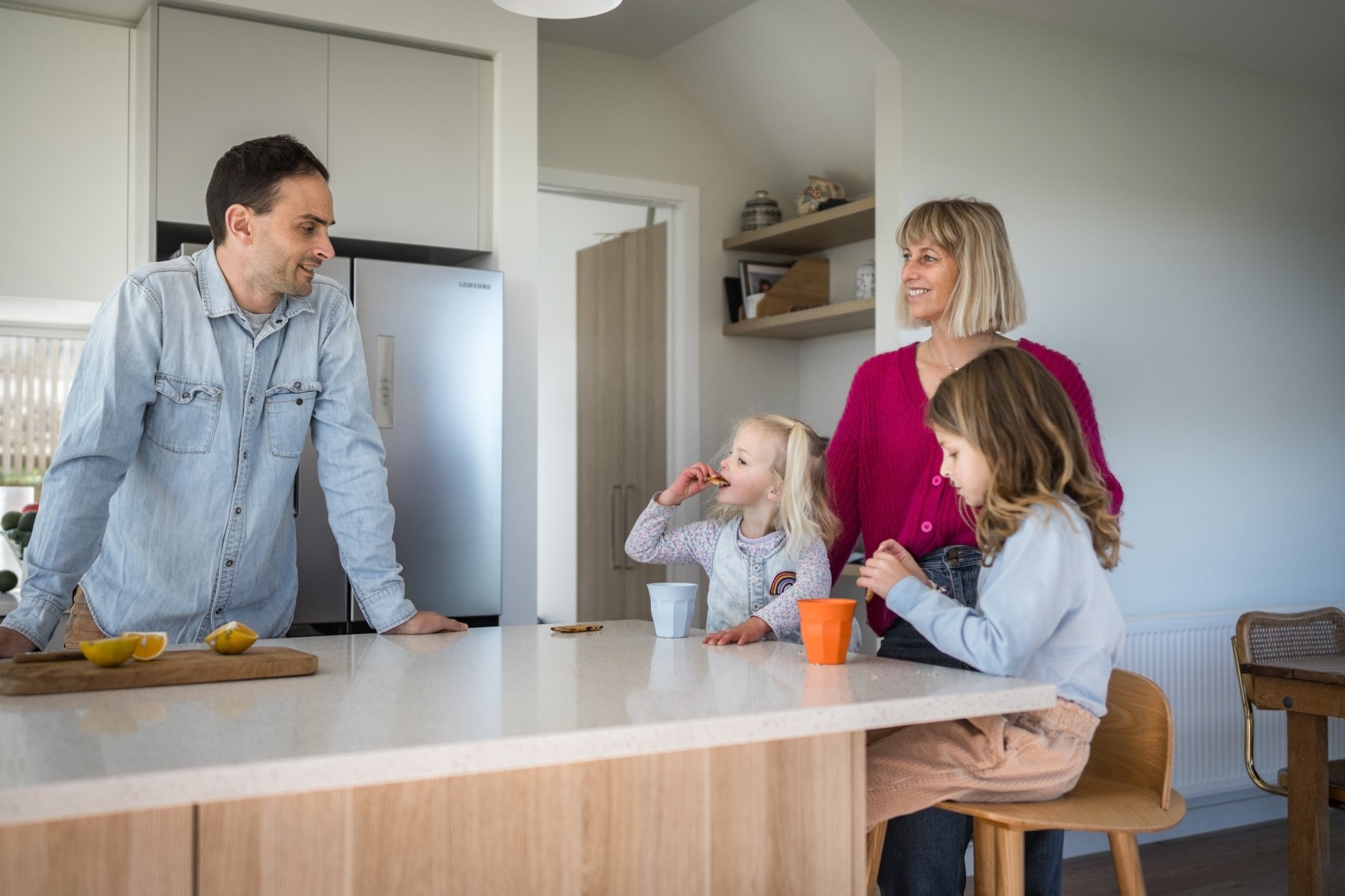 Family doing everyday routine in short-term accommodation