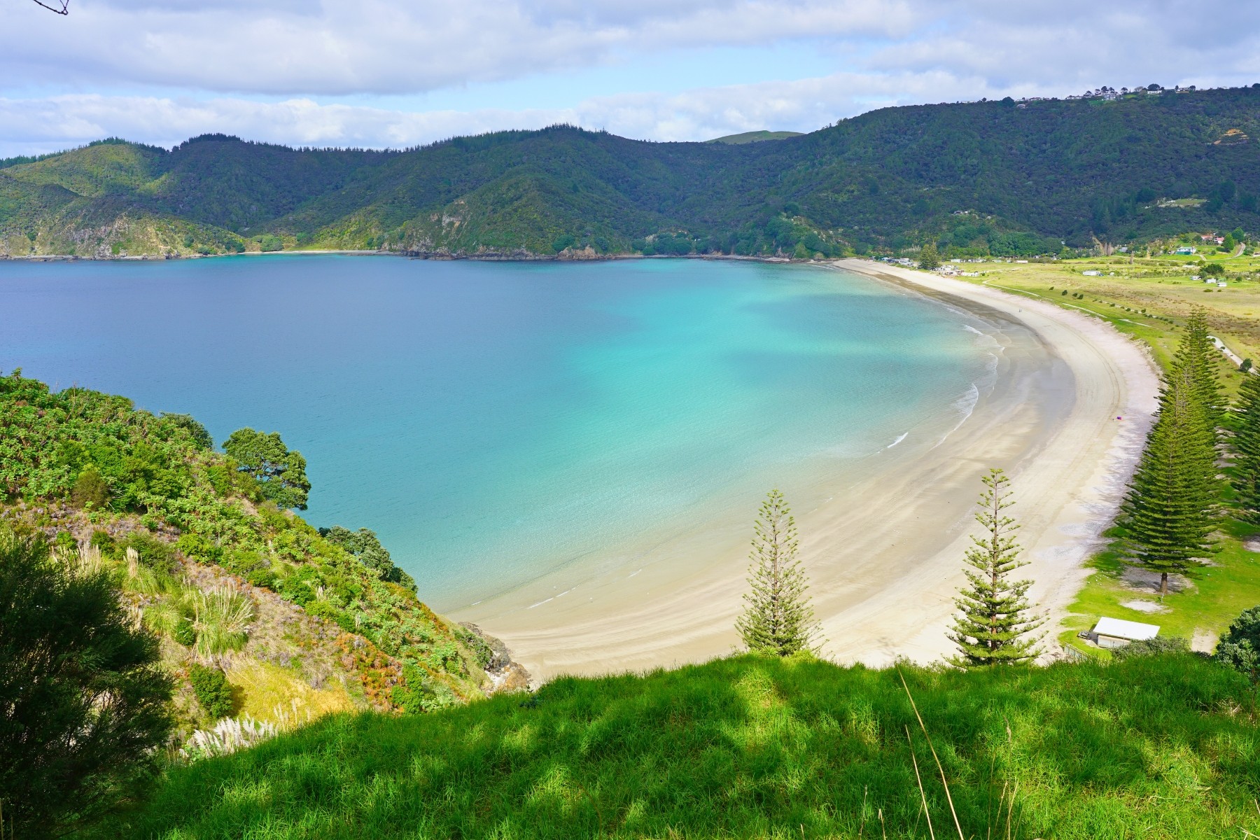 View of crystal clear waters of Matauri bay, perfect for a summer swim