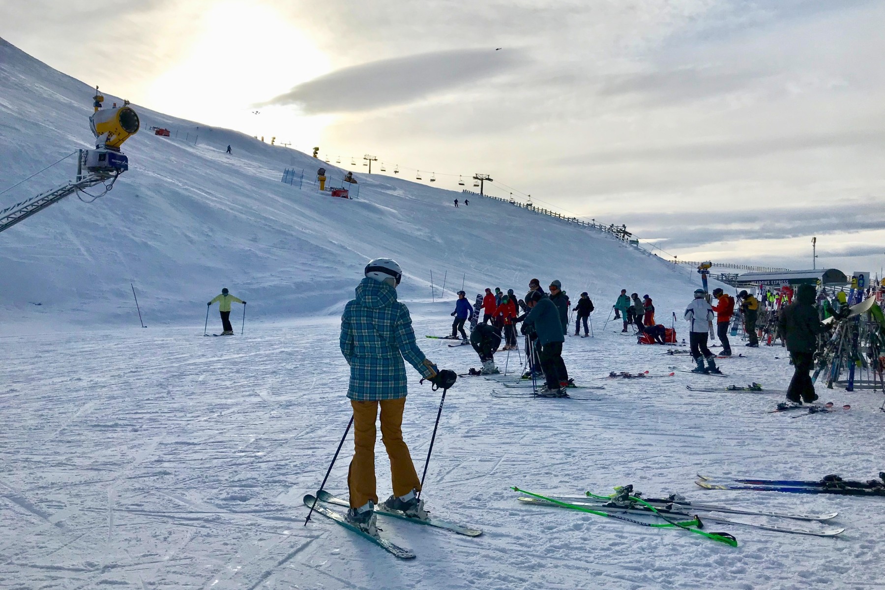Group of people dressed for ski season in Central Otago, New Zealand