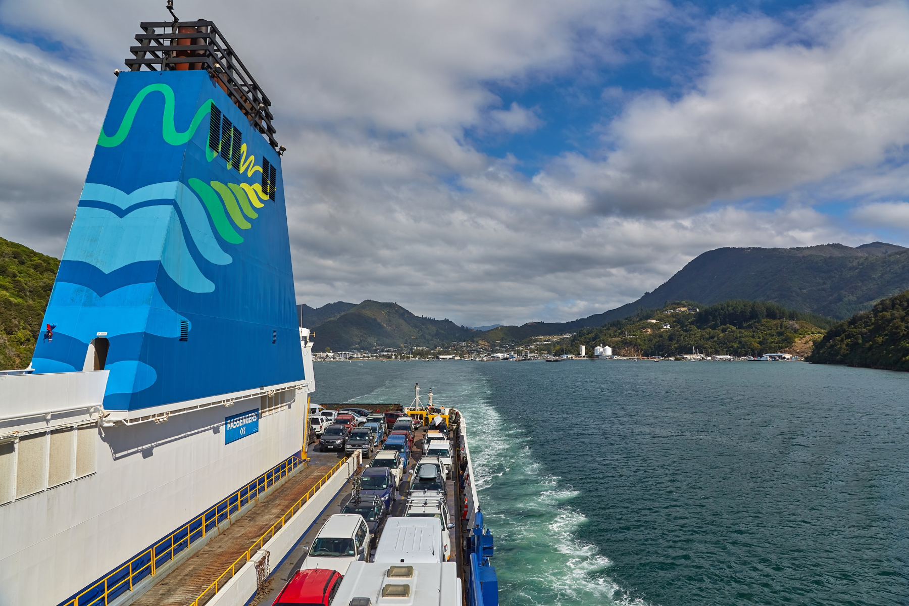 Ferry between South and North Islands of New Zealand transporting cars and passengers. 